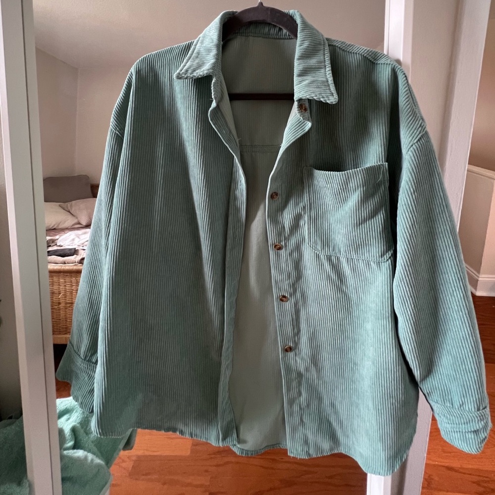 Teal corduroy shacket